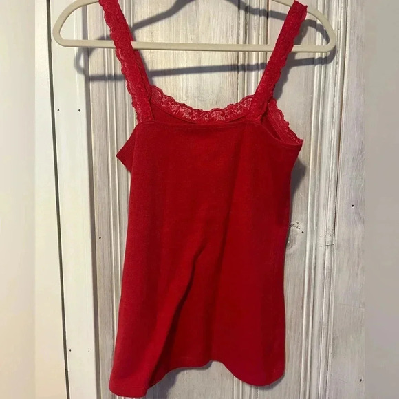 Faded Glory Y2K 90s 2000s red cotton Lace Trim cami Tank Top| M softgirl - Picture 3 of 6